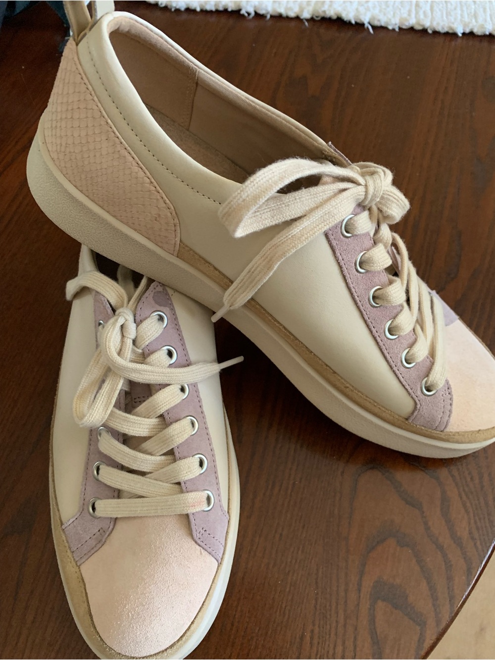 Vionic Cream and Blush Lace-Up Sneakers
